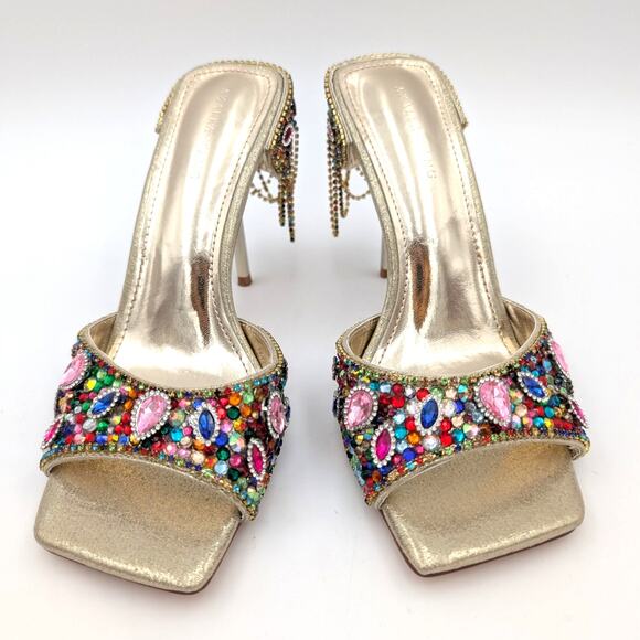 Azalea Wang Aladdin Women's Drapey Chains Stiletto Sandal Gold Size US6.5 EU37 - Picture 2 of 13